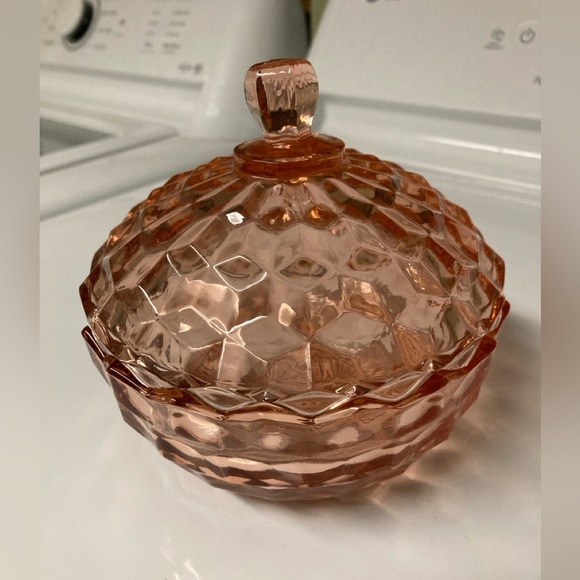 Other - Vintage Pink Depression Style Glass Lidded Jewelry Trinket Candy Dish